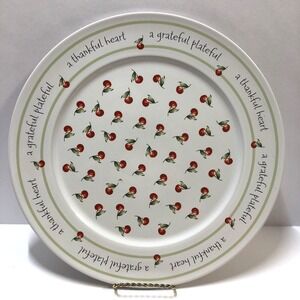 Hallmark Cake Plate Serving Platter Grateful Thankful Heart Cherry 12" Vintage